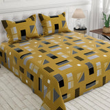 Mustard Geometric Sateen Bed Sheet Set - 7577-(M)