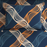 Blue Wavy Stripe Sateen Bed Sheet Set - 8313