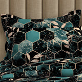 Teal Dark Green Hexagonal Tile Marble Effect Quilt Cover Set Sateen - 8314