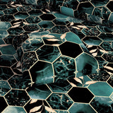 Teal Dark Green Hexagonal Tile Marble Effect Quilt Cover Set Sateen - 8314
