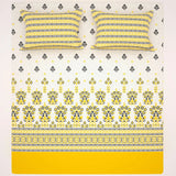 Xara Floral Stripe Border Bed Sheet Set Cream - 8379-80