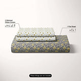 Xara Grey Floral Stripe Bed Sheet Set - 8473-74