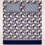 Xara Dark Blue Floral Stripe Border Bed Sheet Set - 8505-06