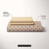 Xara Mustard Yellow Floral Bed Sheet Set with Striped Border - 8507-08