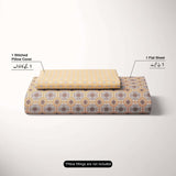 Xara Mustard Yellow Floral Bed Sheet Set with Striped Border - 8507-08