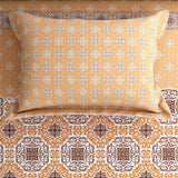 Xara Mustard Yellow Floral Bed Sheet Set with Striped Border - 8507-08