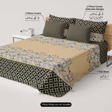 Xara Black Floral Striped Border Bed Sheet Set - 8518-19