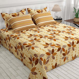 Xara Cream Striped Floral Bed Sheet Set - 8551-52