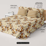 Xara Cream Striped Floral Bed Sheet Set - 8551-52