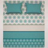 Xara Teal Floral Striped Border Bed Sheet Set - 8553-54