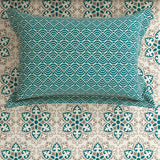 Xara Teal Floral Striped Border Bed Sheet Set - 8553-54