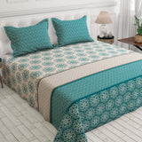 Xara Teal Floral Striped Border Bed Sheet Set - 8553-54
