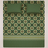 Xara Green Floral Stripe Border Bed Sheet Set - 8564-65