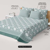 Xara Green Floral Chevron Bed Sheet Set - 8569-70