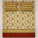 Xara Floral Striped Border Bed Sheet Set Cream - 8573-74