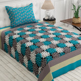 Xara Turquoise Floral Stripes Bed Sheet Set - Xara 8611-8612