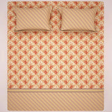 Xara Beige Cream Floral Stripes Bed Sheet Set - 8649-8650