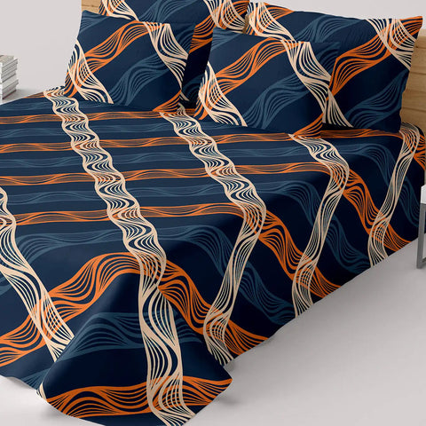 Blue Wavy Stripe Sateen Bed Sheet Set - 8313