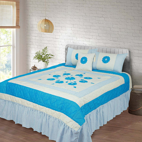RHS Cotton Applique 4 Pcs Bedsheet Set (Blue)