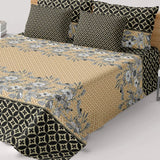 Xara Black Floral Striped Border Bed Sheet Set - 8518-19