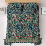 Xara Dark Blue Floral Stripe Border Bed Sheet Set - 8501-02