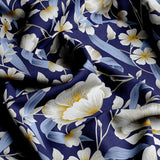 Xara Dark Blue Floral Stripe Border Bed Sheet Set - 8505-06