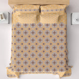 Xara Mustard Yellow Floral Bed Sheet Set with Striped Border - 8507-08