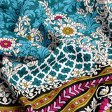 Xara Teal Floral Stripe Bed Sheet Set - 8481-82