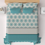 Xara Teal Floral Striped Border Bed Sheet Set - 8553-54